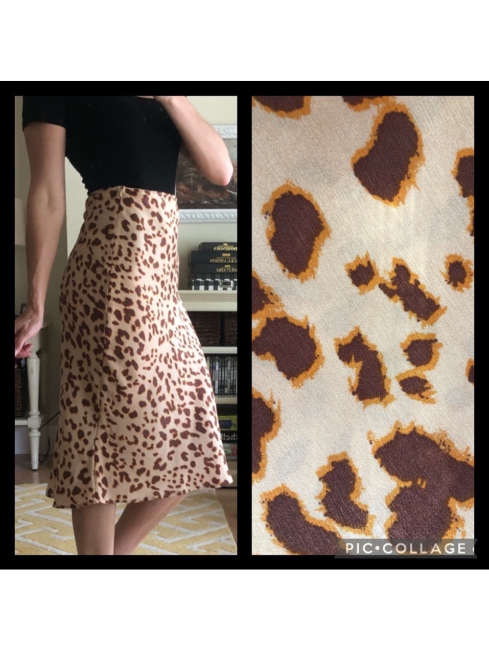 By Together Leopard Print A-Line Midi Skirt in Beige and Brown Size L